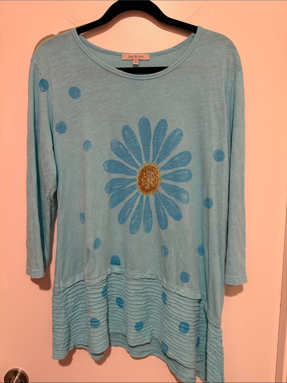 Jes & Jane Light Blue Daisy Long Sleeve Tee with Layered Hem
